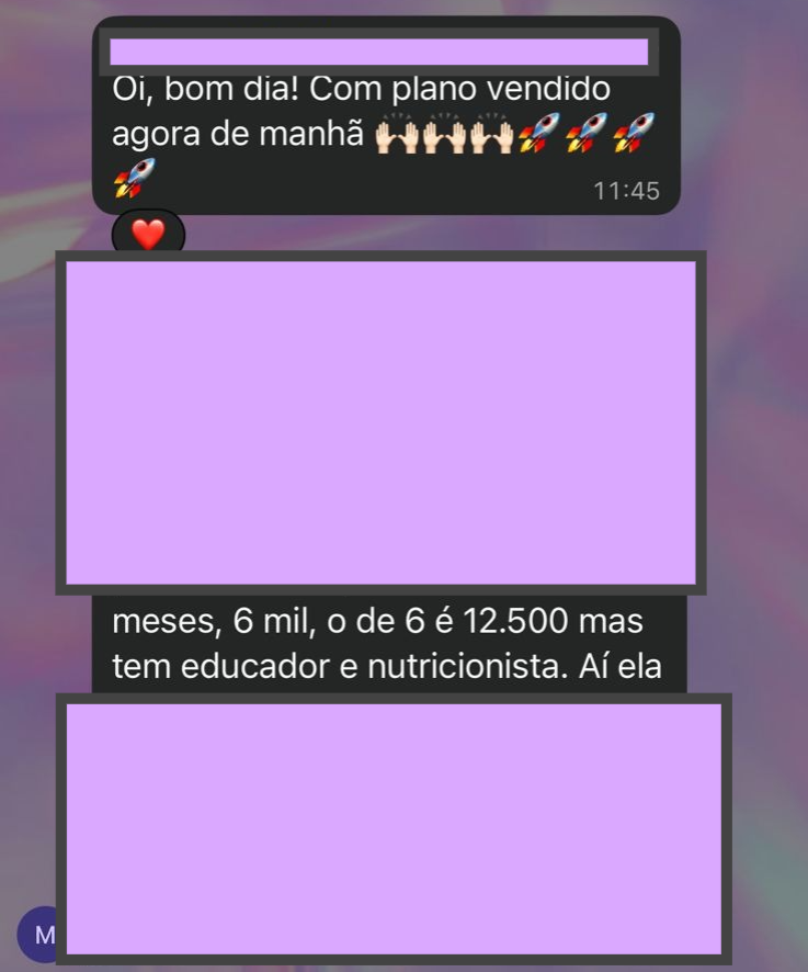 Feedback anônimo registrando venda após campanha